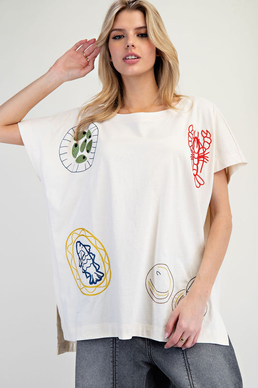 PLUS WINE PLATTER EMBROIDERED KNIT TOP