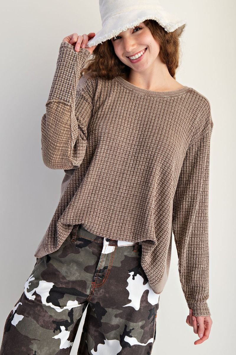 THERMAL WAFFLE KNIT TOP mocha