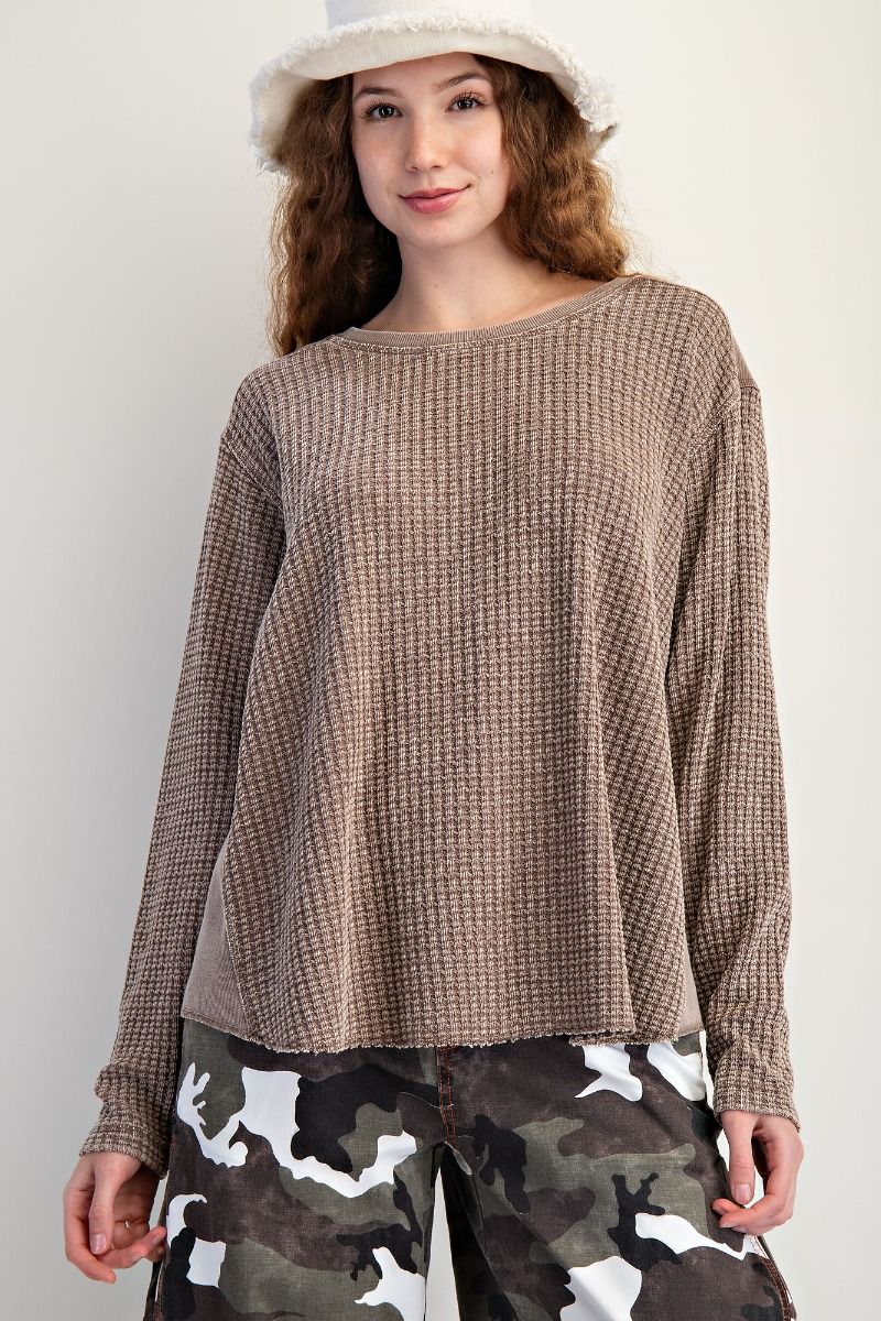THERMAL WAFFLE KNIT TOP mocha