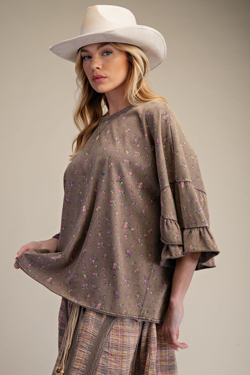 PRINTED WASHED COTTON LOOSE FIT TOP