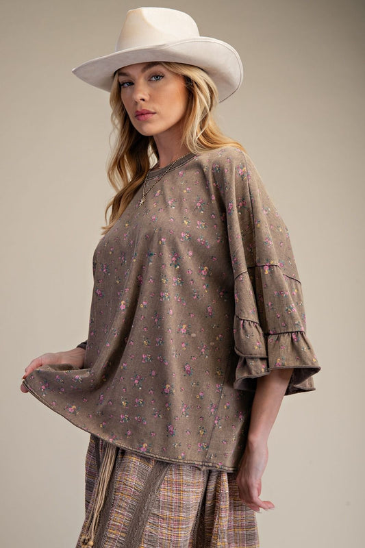 PRINTED WASHED COTTON LOOSE FIT TOP