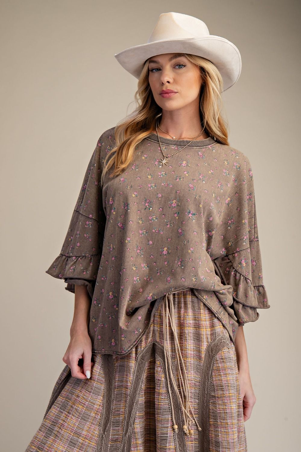 PRINTED WASHED COTTON LOOSE FIT TOP