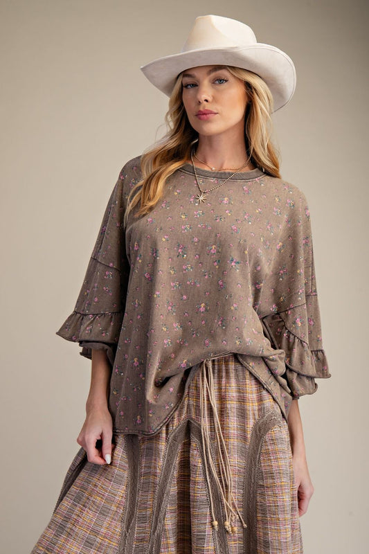 PRINTED WASHED COTTON LOOSE FIT TOP