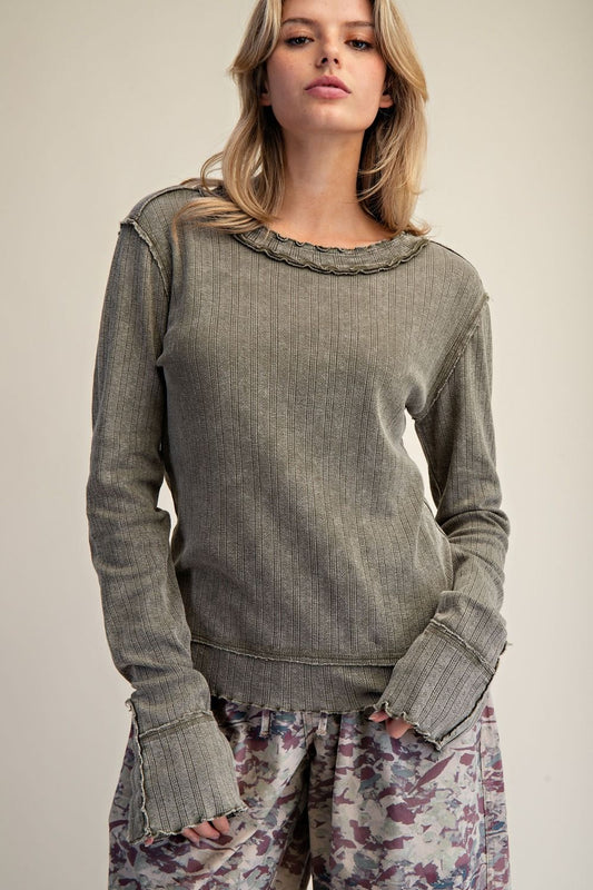 textured knit fitted top faded olive