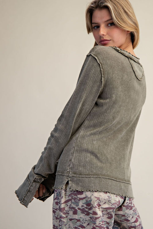 textured knit fitted top faded olive