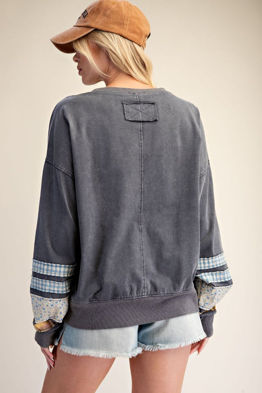 Mixed washed terry pullover