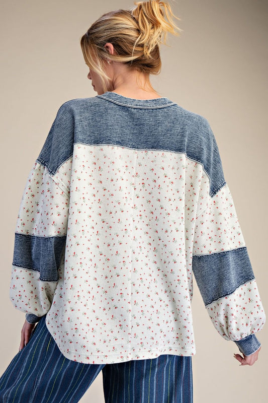 PRINTED WASHED THERMAL HENLEY TOP