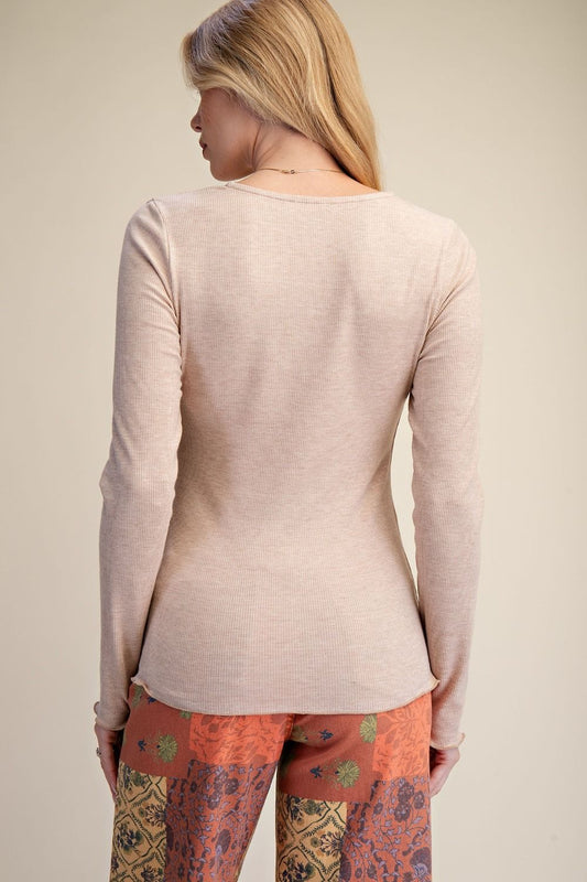 baby ribbed knit lace top Latte