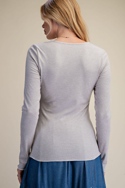 baby ribbed knit lace top Silver