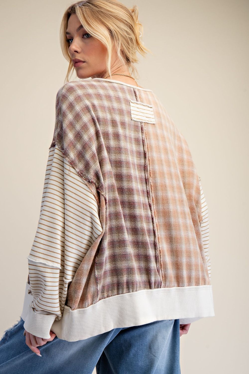 Plaid  and Striped Mineral Wash Top