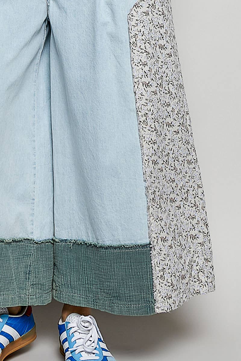 Floral Patch Elastic Waist Wide Pants