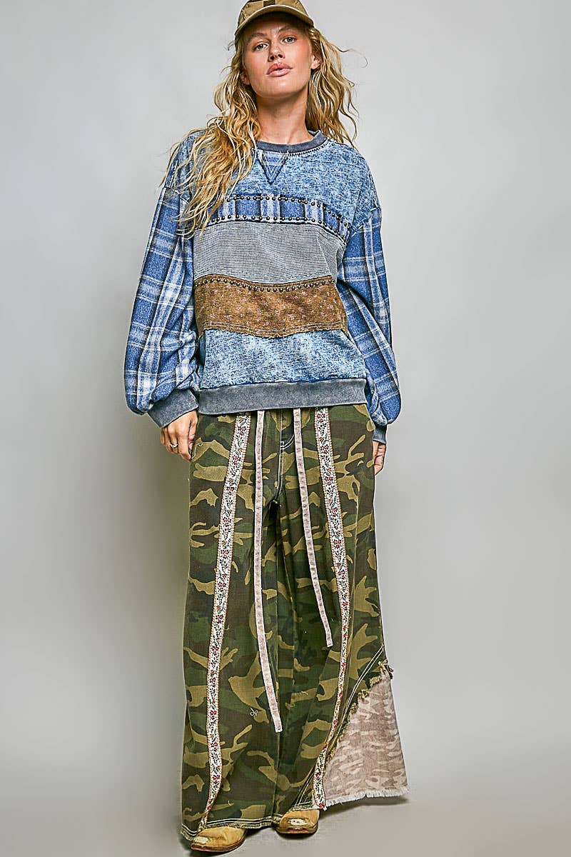 Stud French Terry Plaid Top