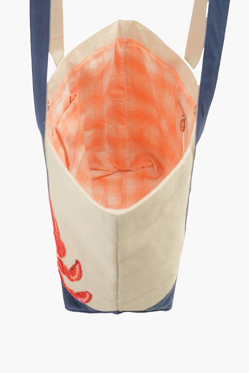 Seaside Crab Hand-Beaded Nautical Boat Tote