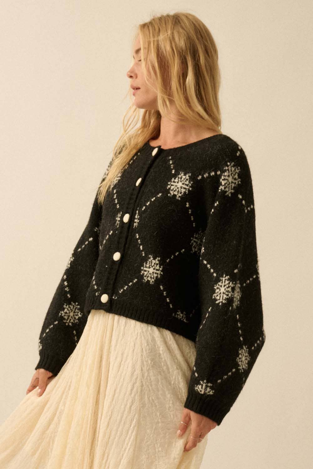 Snowflake Button-Up Cardigan
