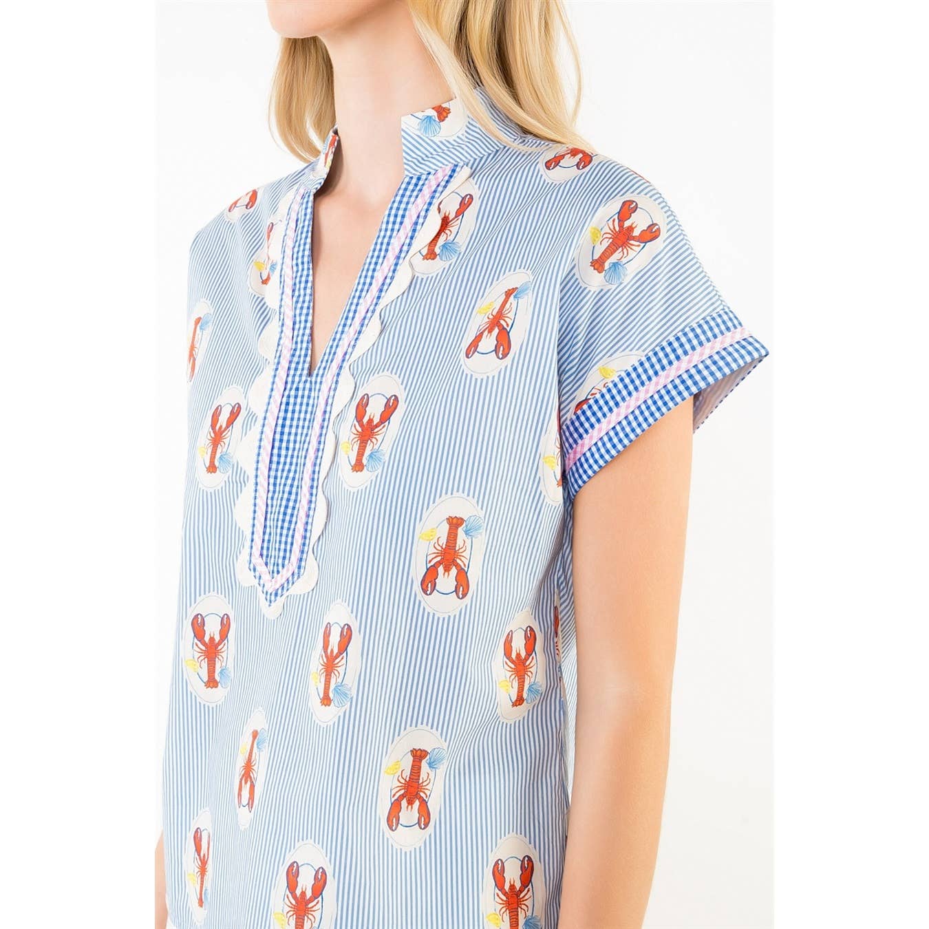 Short Sleeve Lobster Detail Striped Top