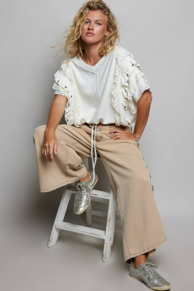 Textured Ruffle Lace Stud Top White