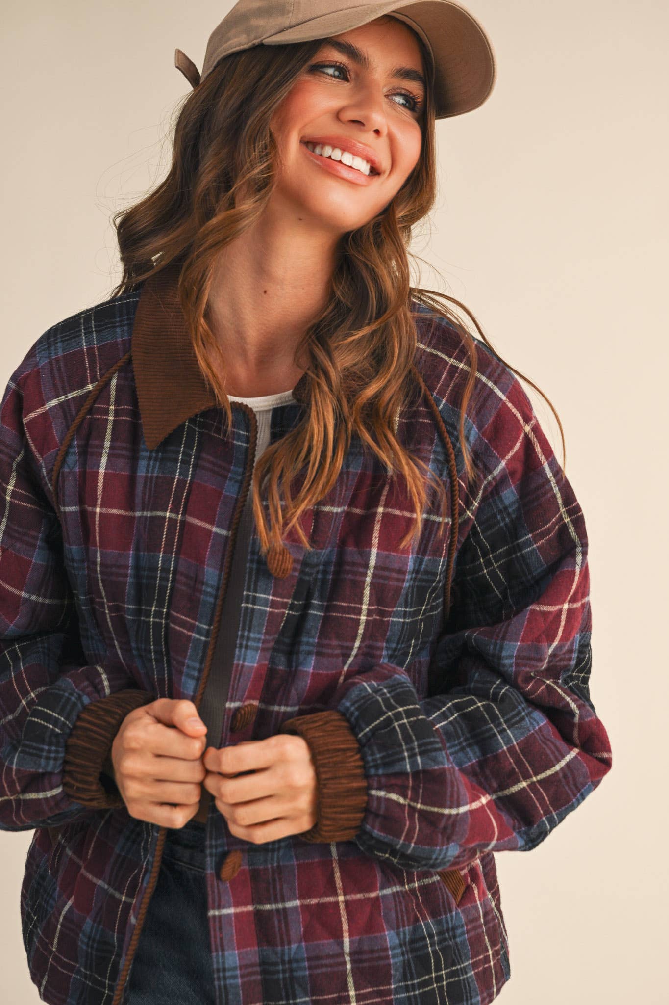 Plaid quilted jacket mulberry