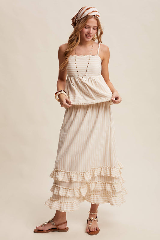 Striped Ruffle Trim Two-Piece Set