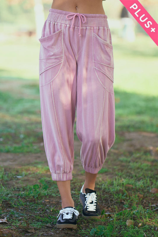 PLUS GARMENT WASHED SEAM DETAIL JOGGER PANTS