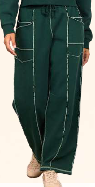 Barrel jogger Pine Green Ivory stitching
