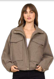 Herringbone Twill Bomber Jacket Mocha