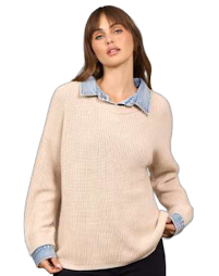 Taupe Sweater with Denim Cuff