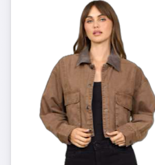 Chestnut twill barn jacket w/suede collar