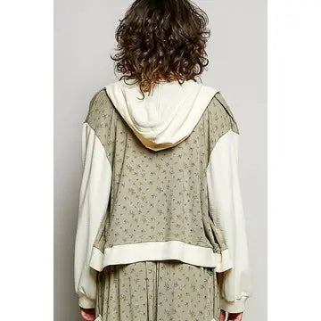 Thermal Contrast Cozy Texture Floral Print Knit Hoodie