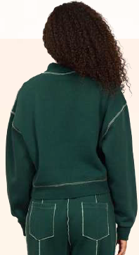 Heavy weight mockneck pine green ivory stitching